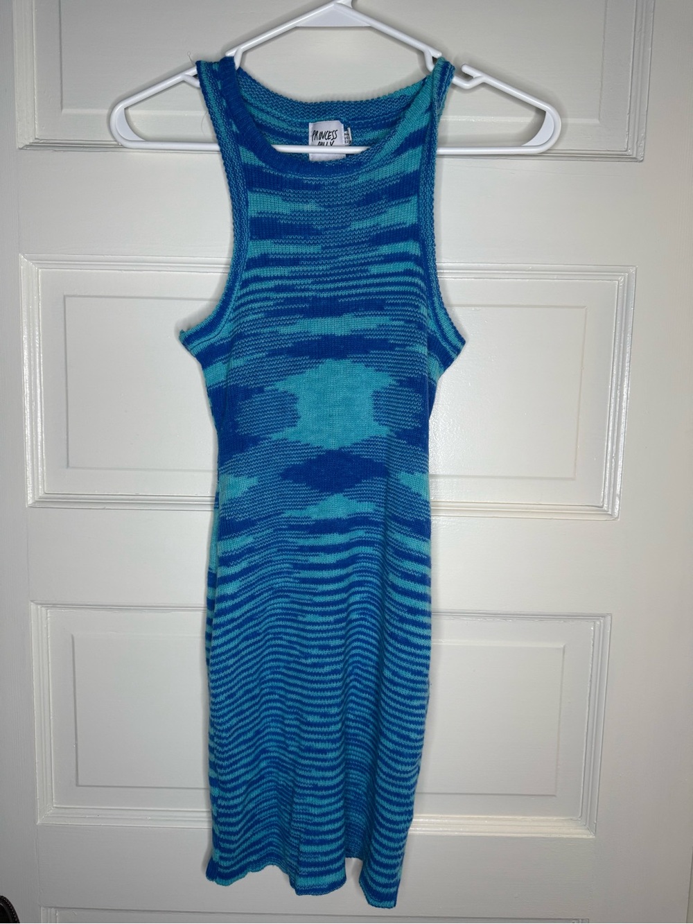 Princess Polly Blue & Teal Striped Ribbed Tank Dress